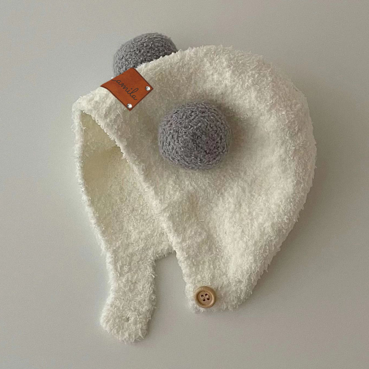 Personalized Leather Patch Cuddle Cub Knit Cap | HSKid60