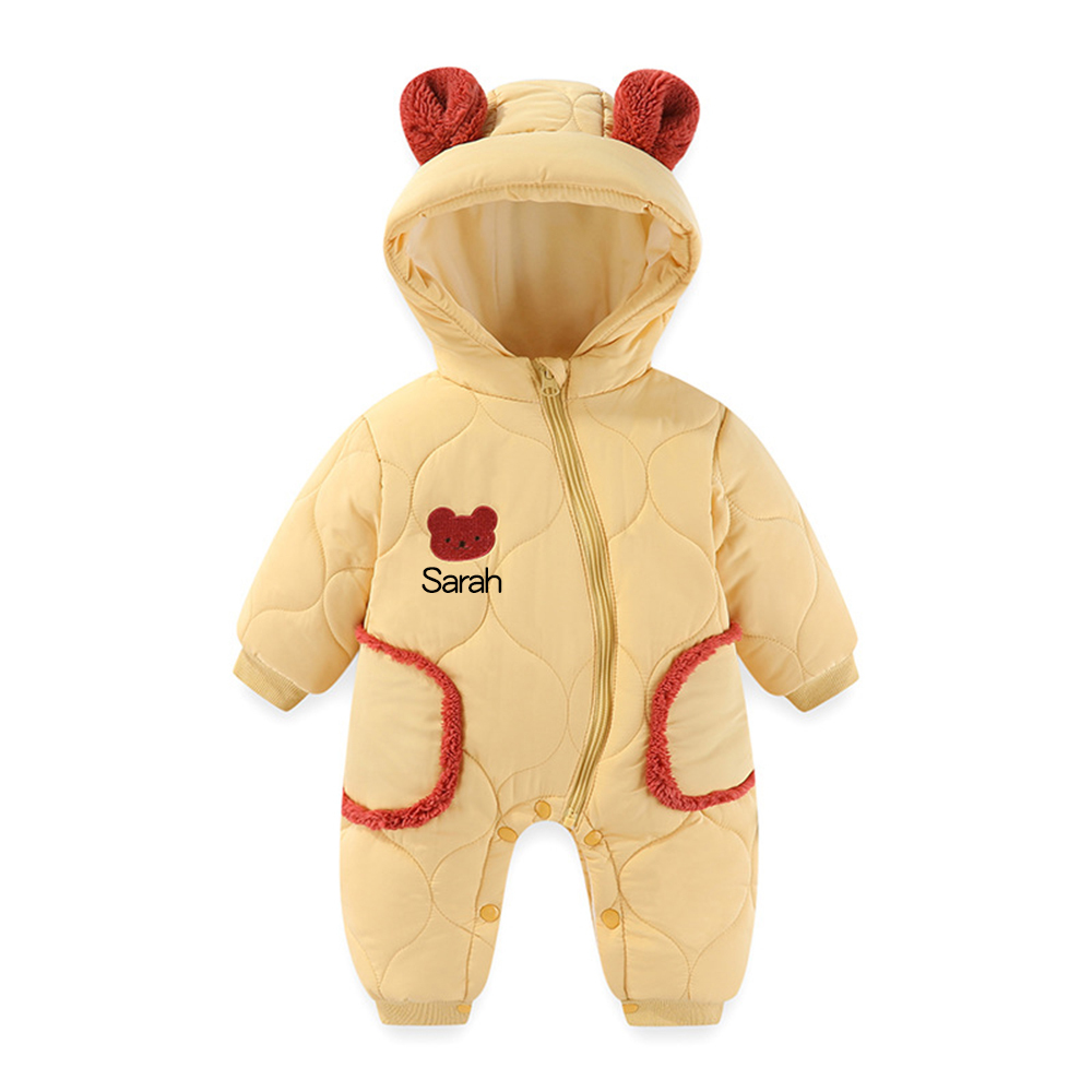 Personalized Long Sleeve Winter Hooded Puffer Romper | CWBaby308