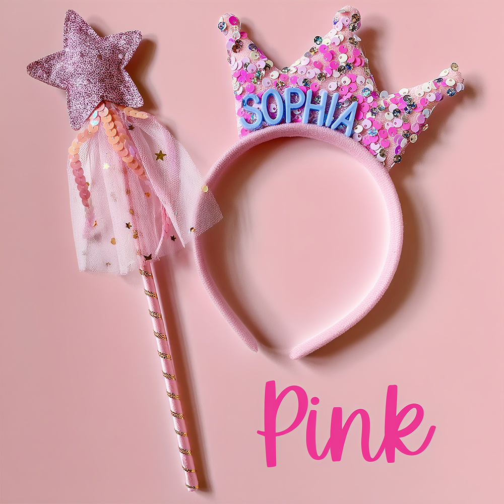 Personalized Girls Party Tiara Headband and Fairy Wand Set | CWToy151
