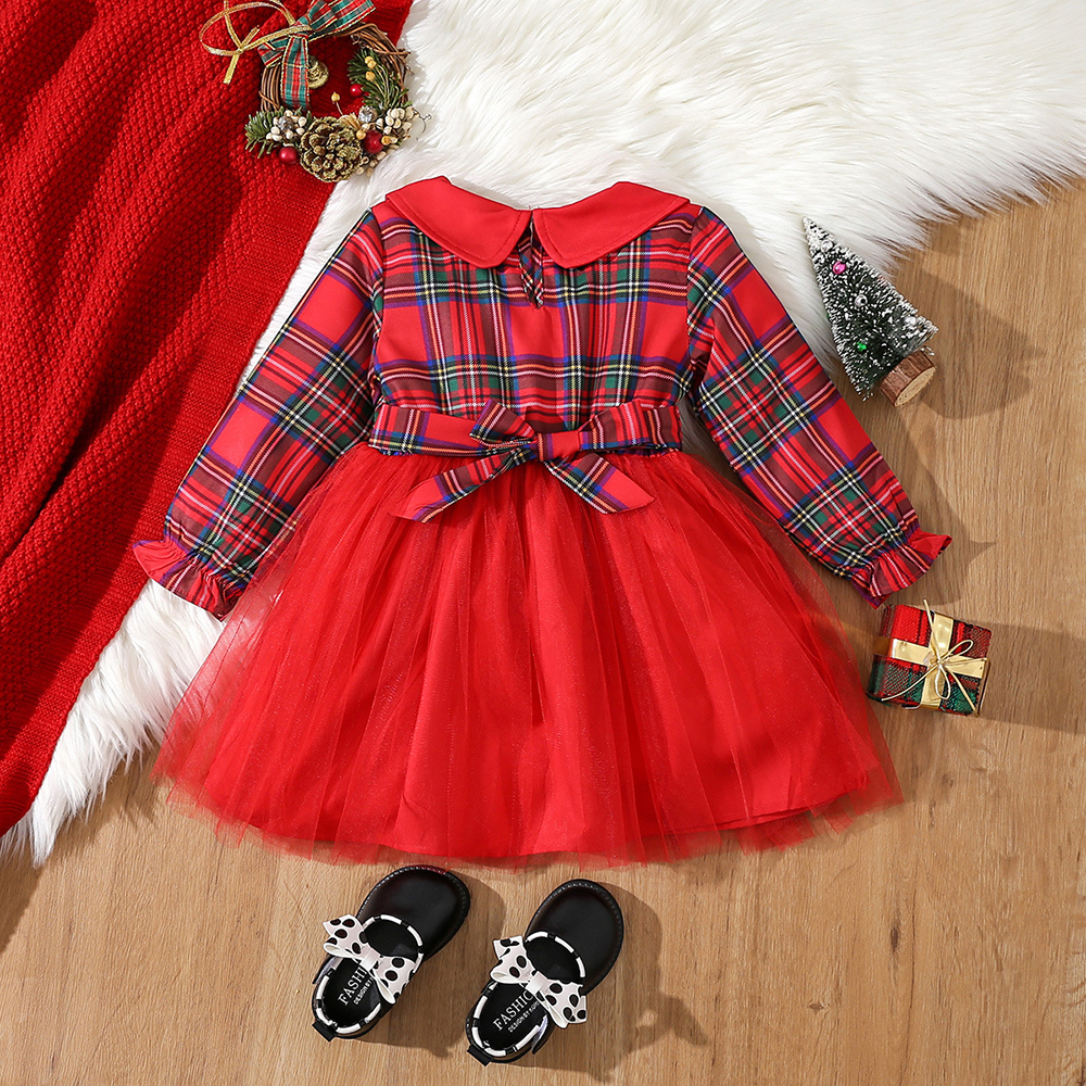 Personalized Christmas Baby Girl Checked Tutu Dress | MCGift156