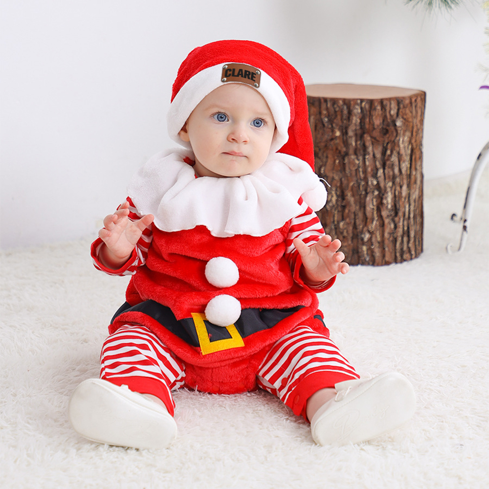 Personalized Leather Patch Newborn Baby Christmas Outfits | MCGift153