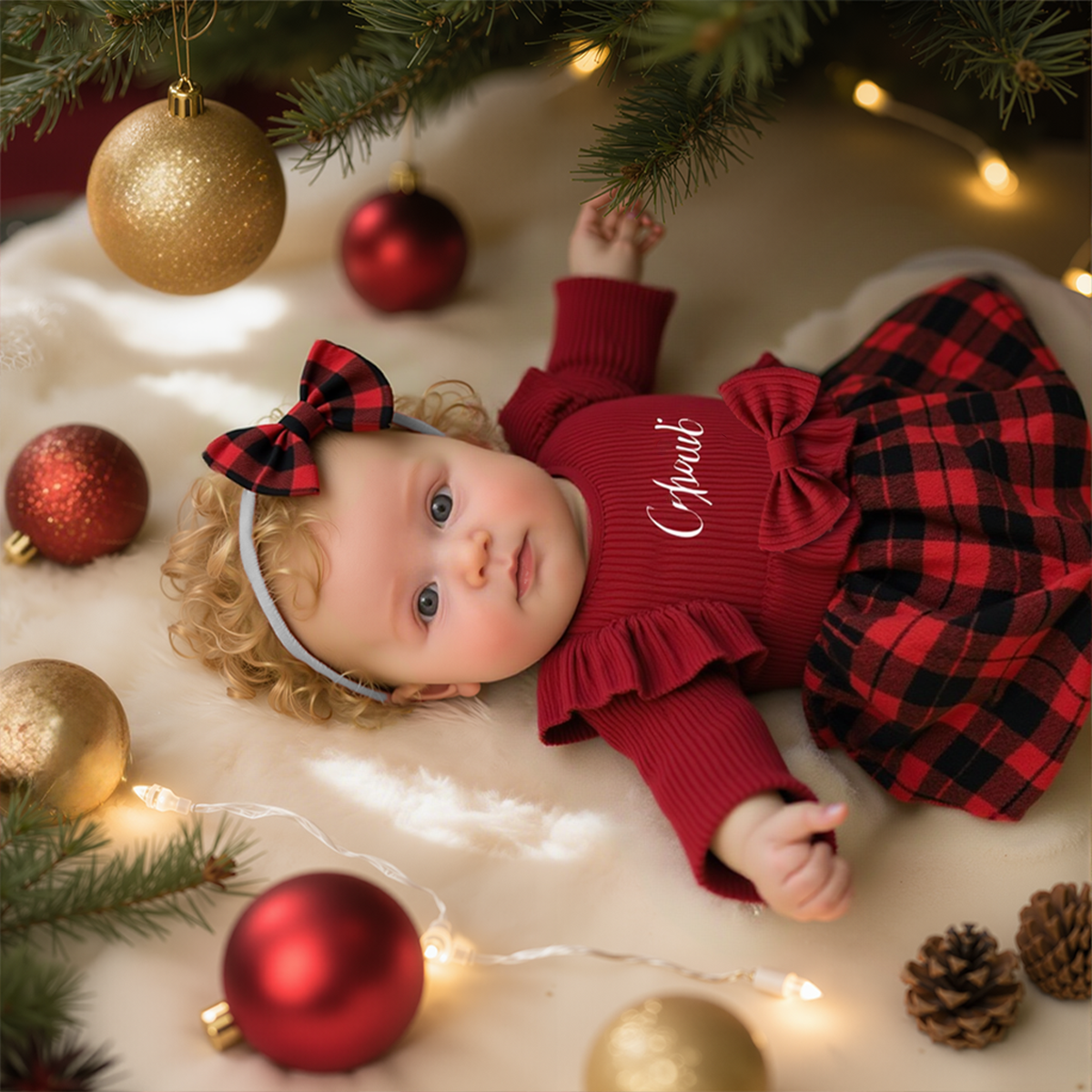 Personalized Checkered Red Christmas Outfit Dress | MCGift166