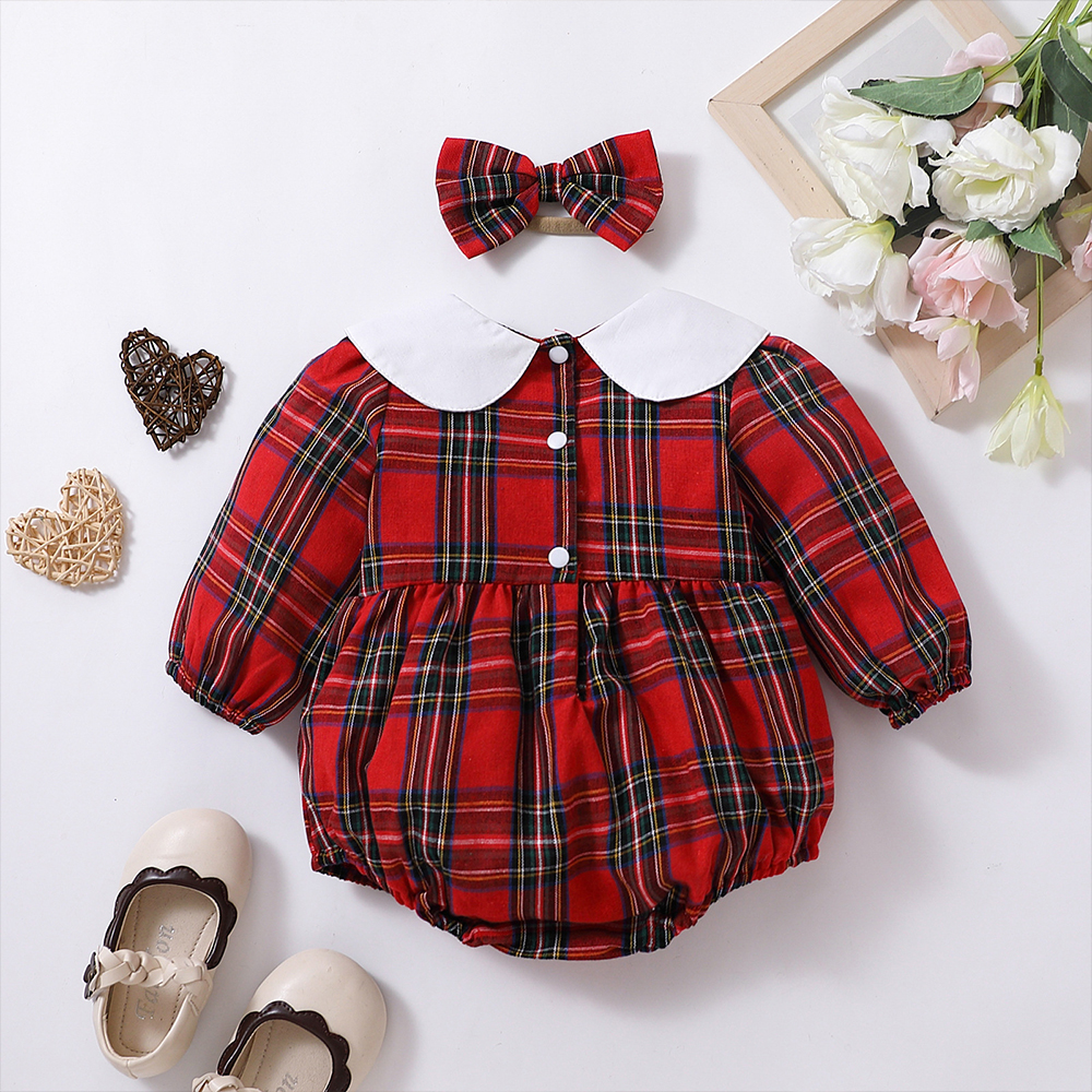 Personalized Christmas Baby Girl Lovely Plaid Outfit Set | MCGift154