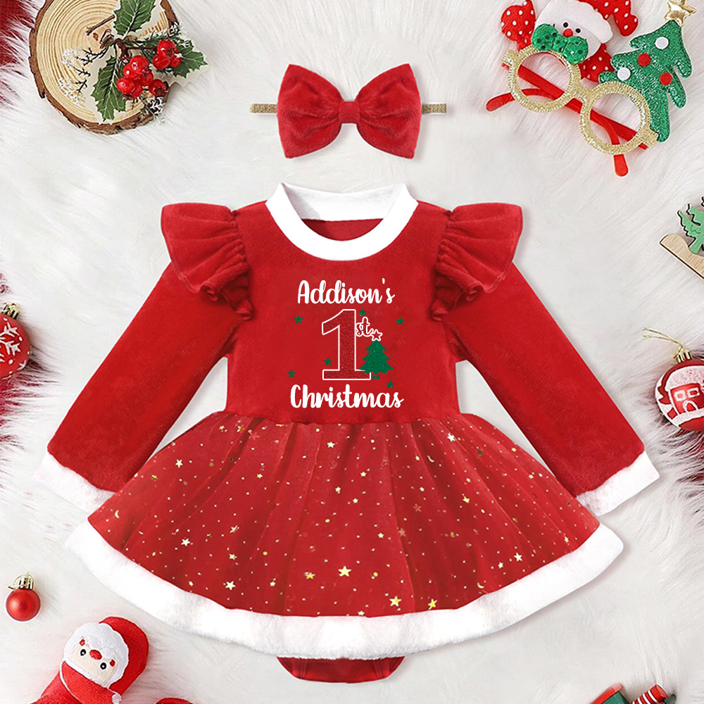 Personalized Baby Girl Christmas Tutu Romper with Bow | MCGift155