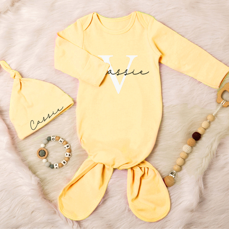 Personalized Cozy Newborn Gown with Knotted Hat | inRomper22