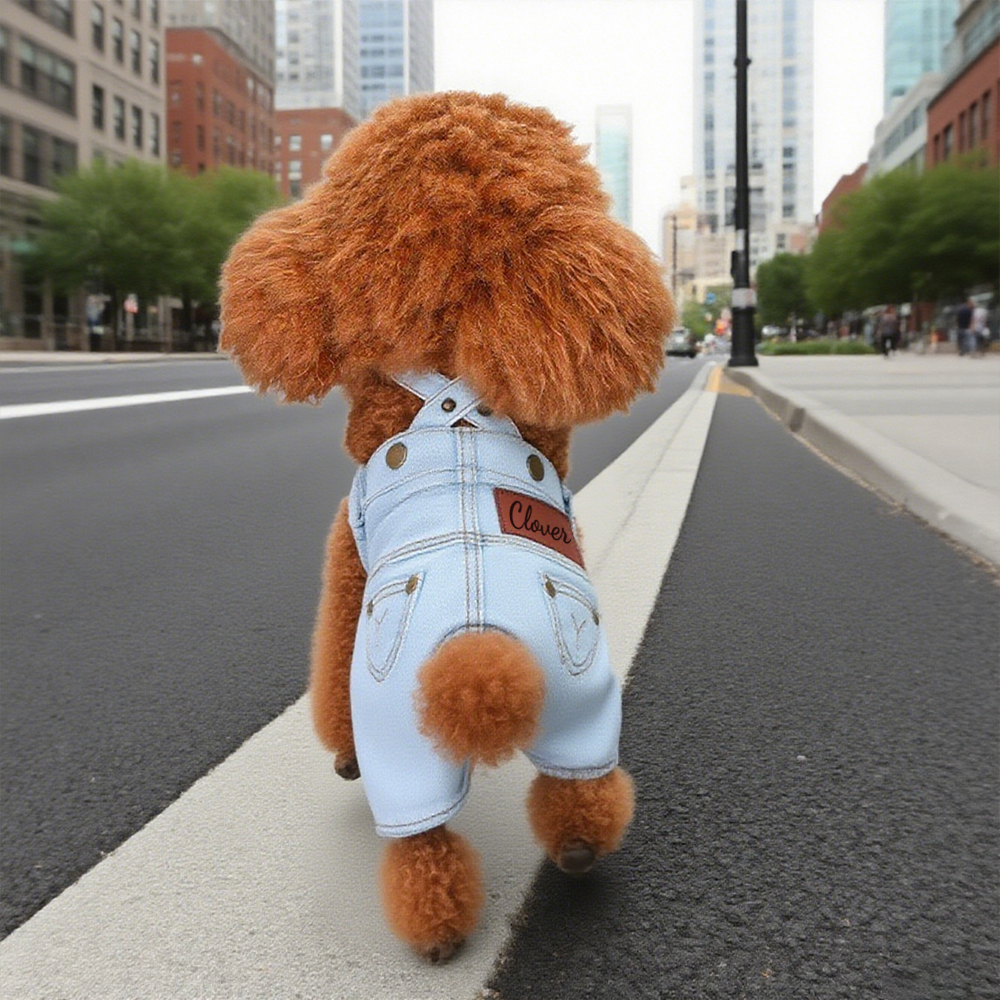 Personalized Leather Patch Pets Classic Denim Dungarees | BKPet228