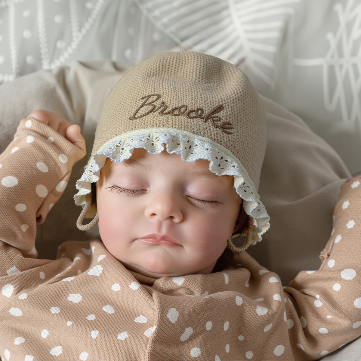 Personalized Embroidery Winter Hat Lace Bonnet | HSKid61