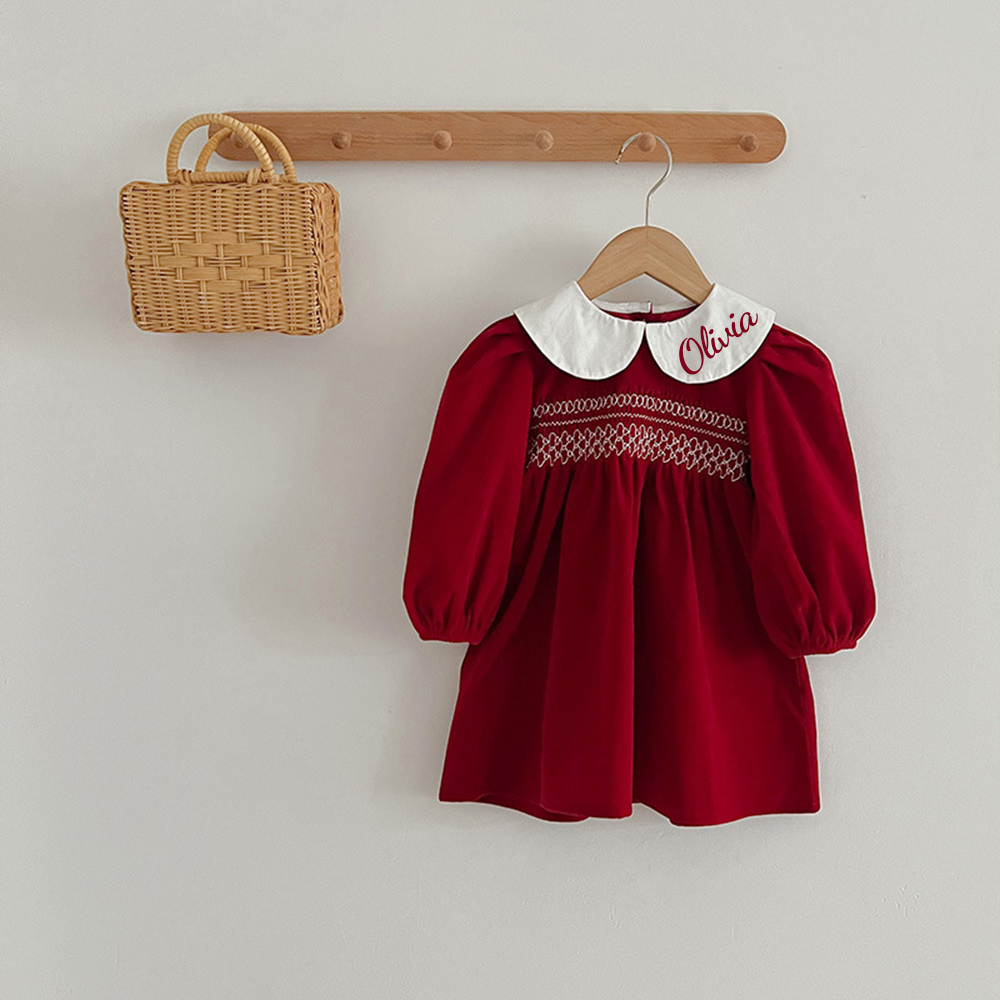 Personalized Baby Girl Plaid Long Sleeve Dress | CWBaby310