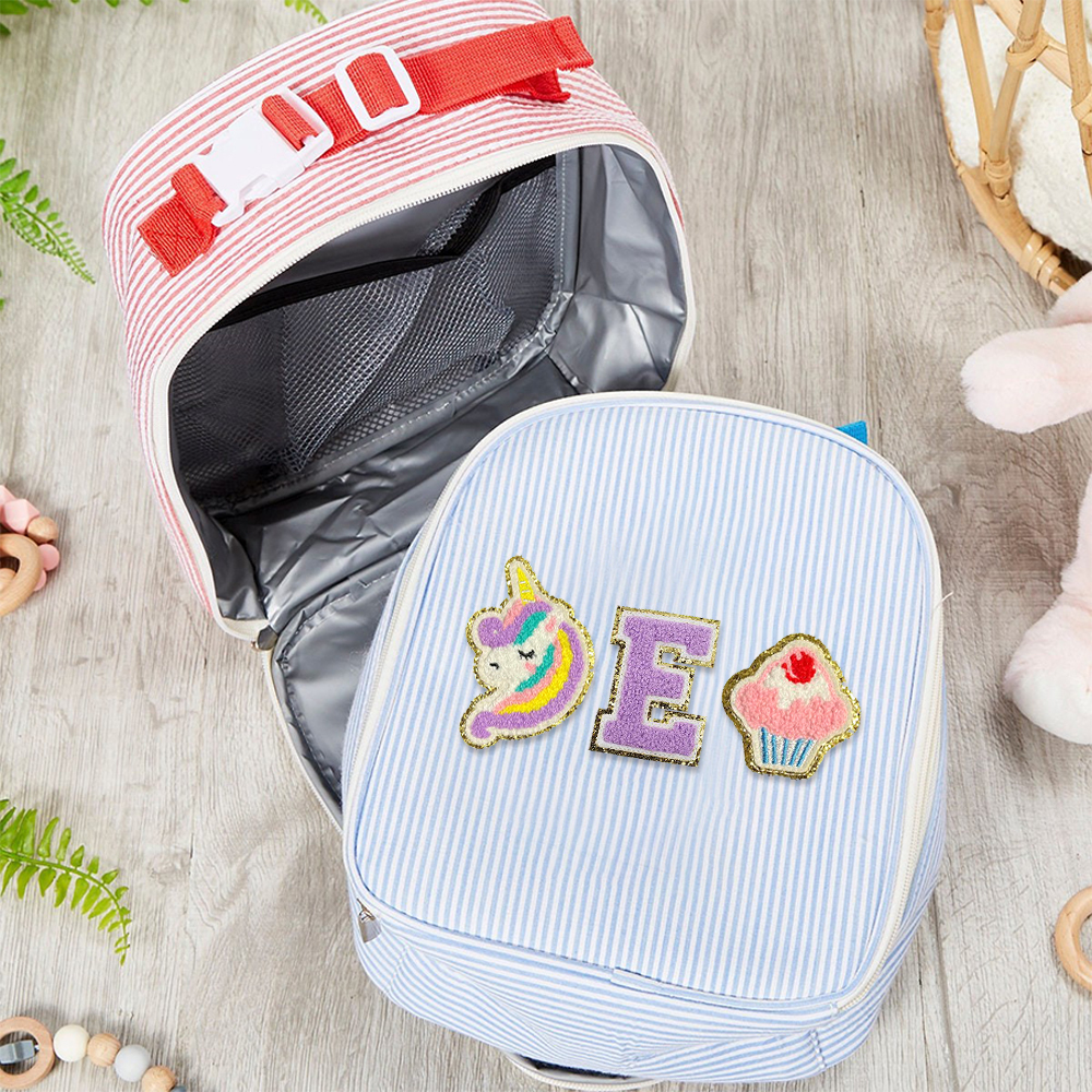 Personalized Chenille Patch Kids Seersucker Lunch Bag