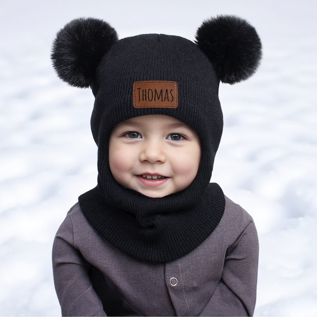 Personalized Kid Winter Warm Knitted PomPom Hat Scarf | HSKid64