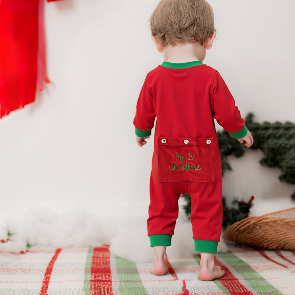 Personalized Embroidery My 1st Christmas Button Down Jumpsuit | MCGift175