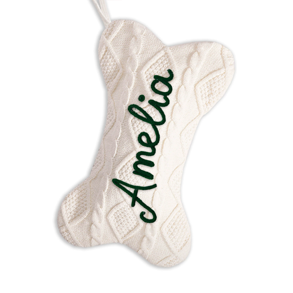 Personalized Hand-embroidery Dog Bone Christmas Stocking | MCGift177