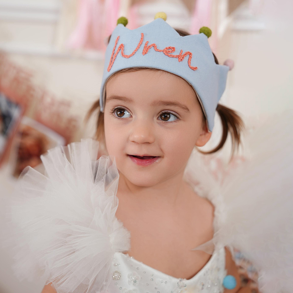 Personalized Hand Embroidered Baby Birthday Party Crown | CWBaby321