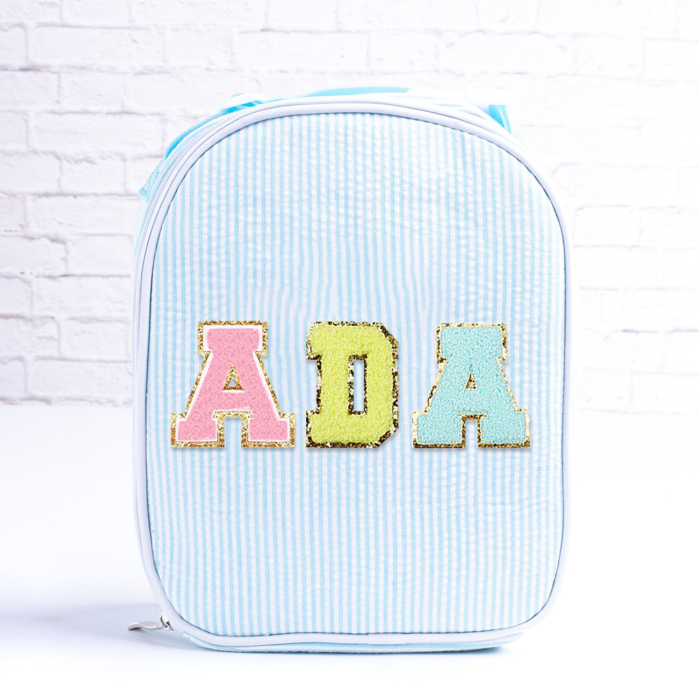 Personalized Chenille Patch Kids Seersucker Lunch Bag