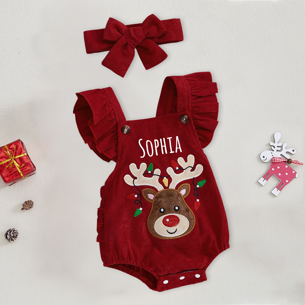 Personalized Baby Girl Reindeer Christmas Romper | MCGift181