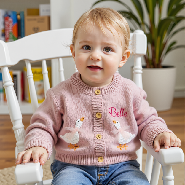 Personalized Baby Embroidered Cute Goose Cardigan | CWBaby325