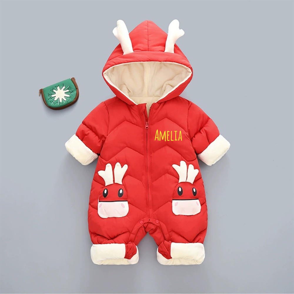 Personalized Baby Antler Lightweight Down Cotton Romper | CWBaby326