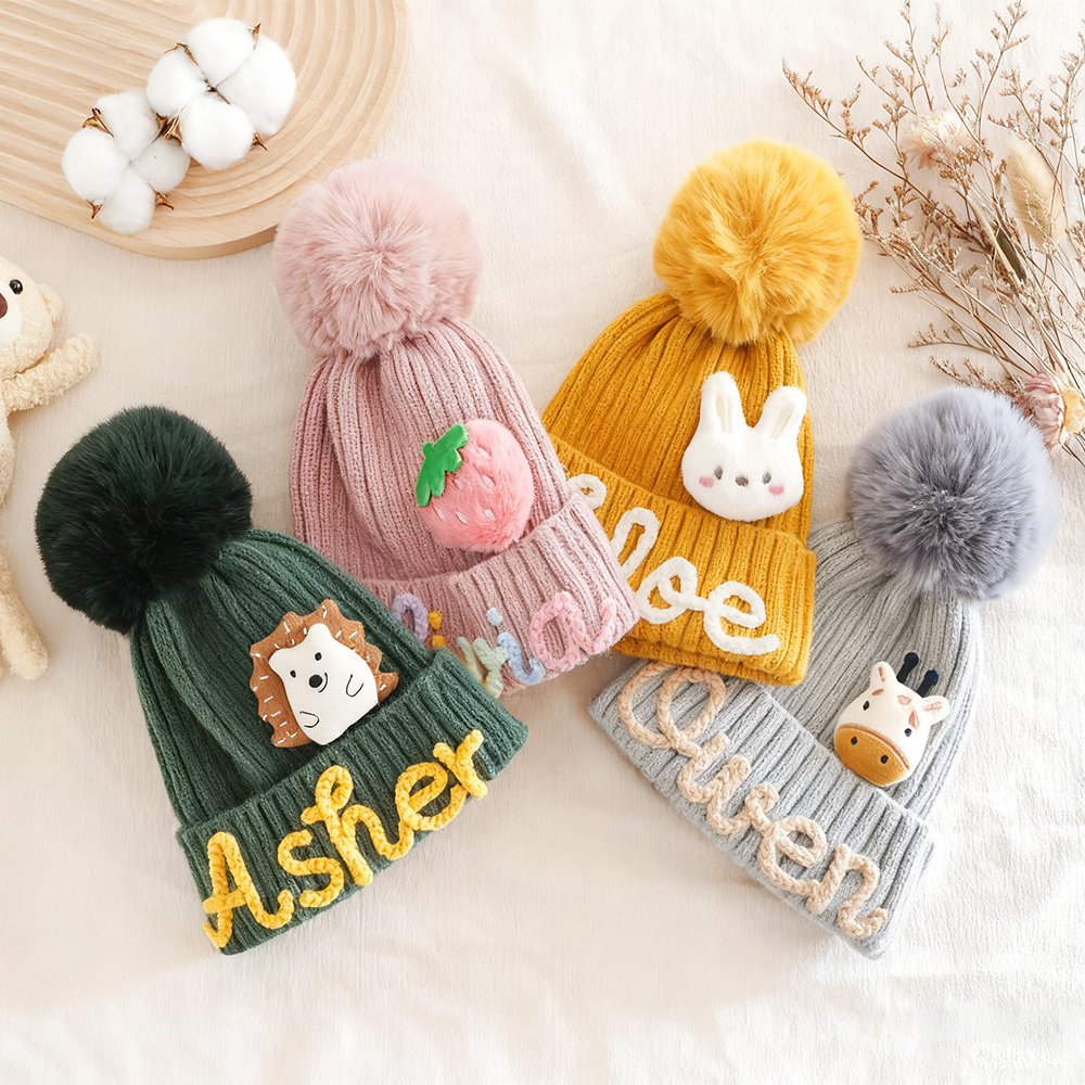 Personalized Hand Embroidery Pom Pom Hat For Kid & Adult | HSKid67