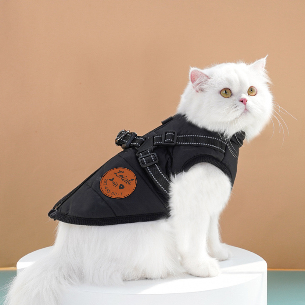 Personalized Round Leather Patch Pets Puffer Jacket | BKPet245