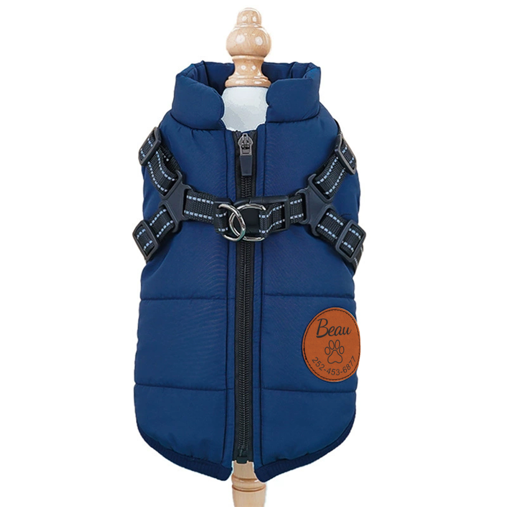 Personalized Round Leather Patch Pets Puffer Jacket | BKPet245