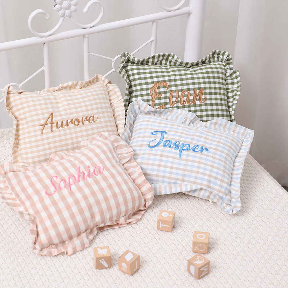 Personalized Embroidered Baby Plaid Ruffles Pillow | CWBaby328