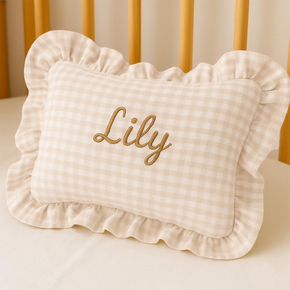 Personalized Embroidered Baby Plaid Ruffles Pillow | CWBaby328