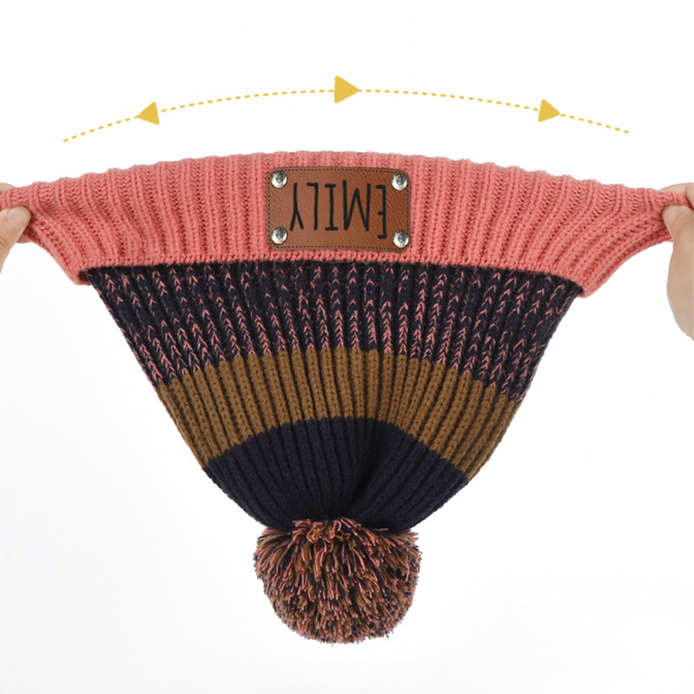 Personalized Leather Patch Kid Winter Hat Glove Scarf Set | HSKid70