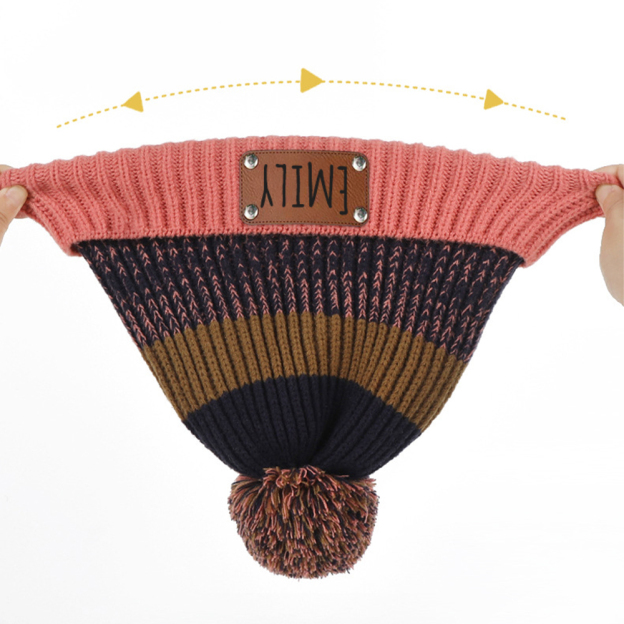 Personalized Leather Patch Kid Winter Hat Glove Scarf Set | HSKid70