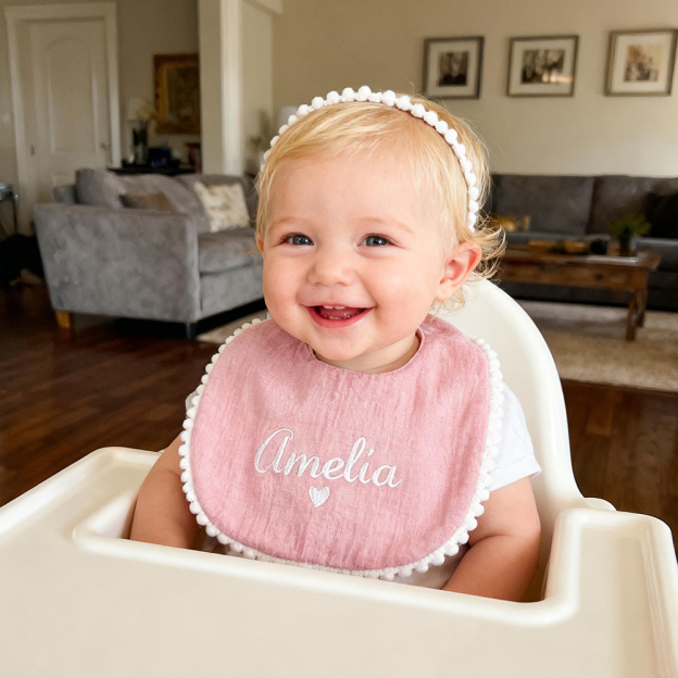 Personalized Embroidered Monogrammed Baby Muslin Bib | CWBaby214