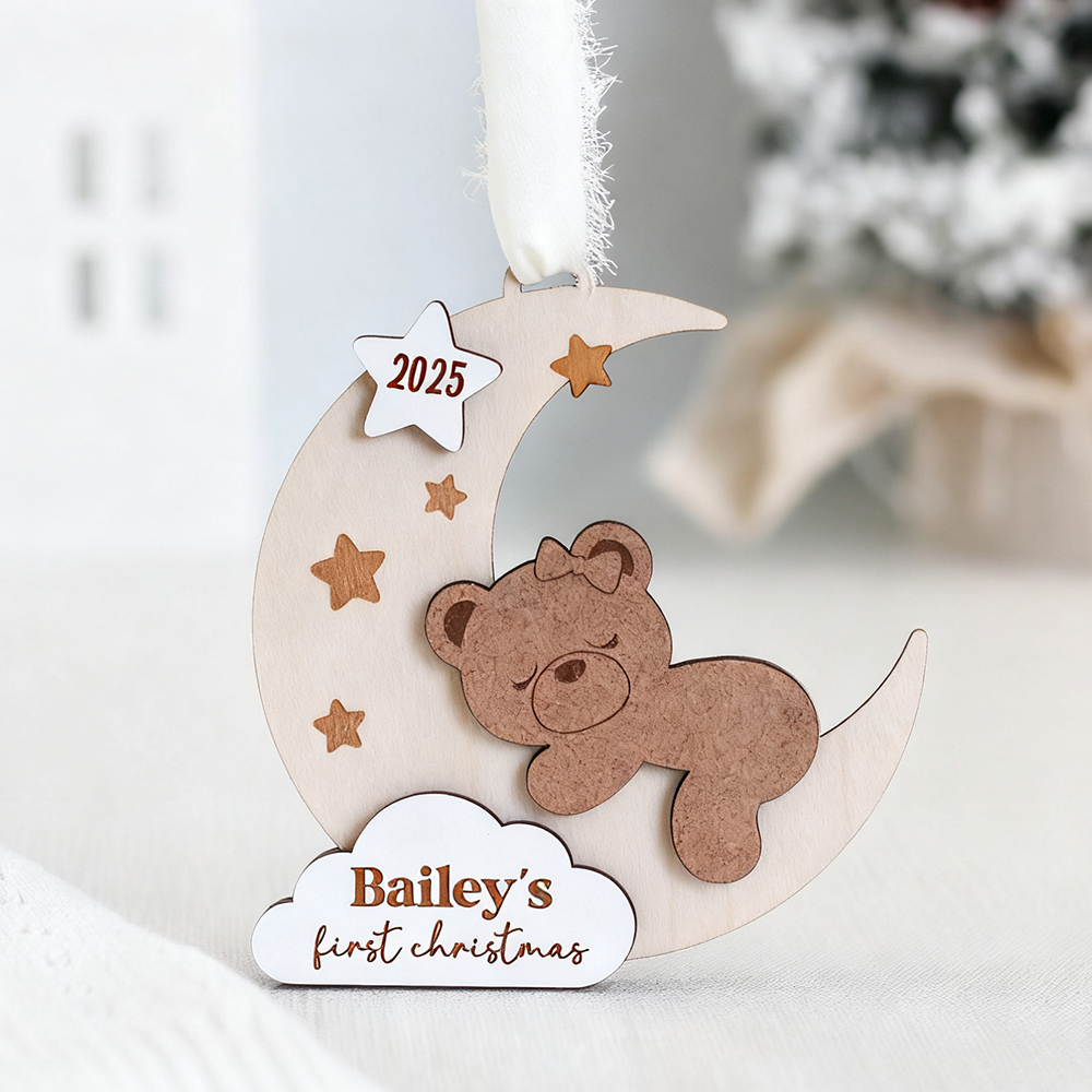 Personalized Baby First Christmas Lovely Moon Bear Ornament | MCGift190