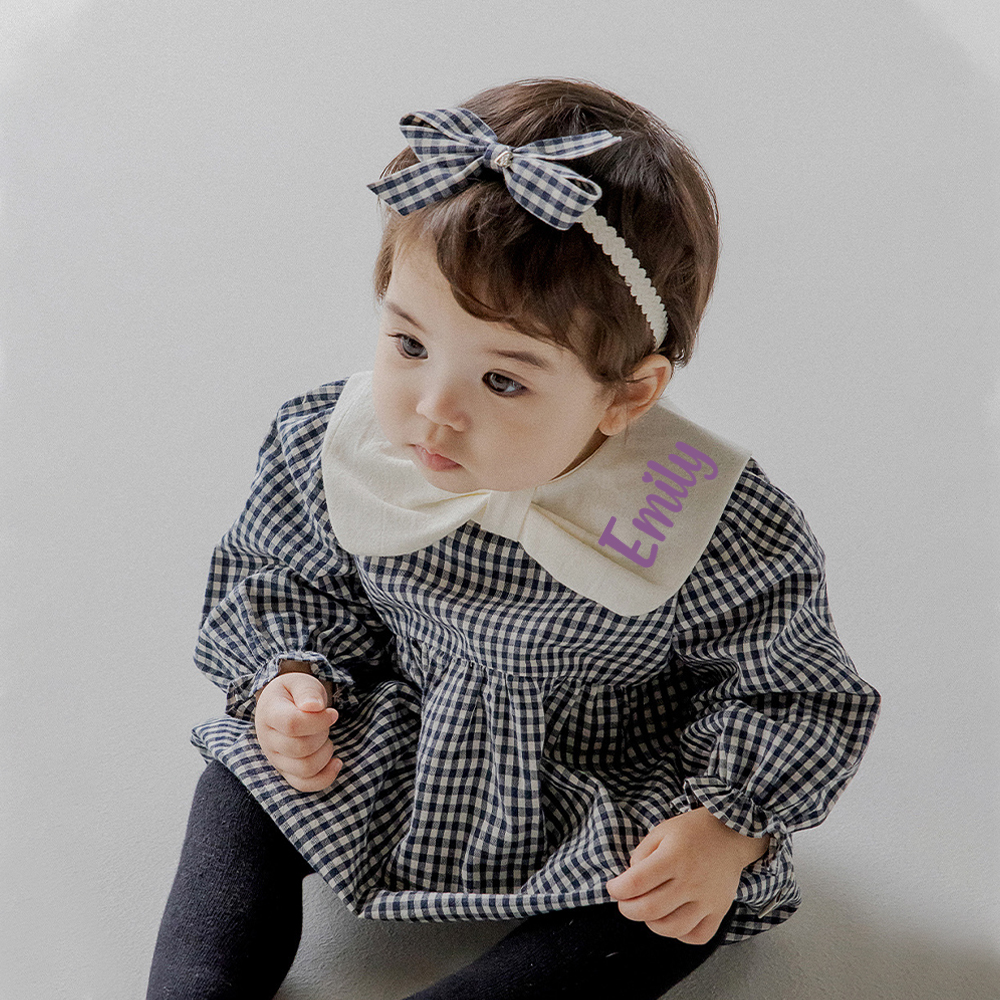 Personalized Baby Girl Lapel Plaid Romper | CWBaby332