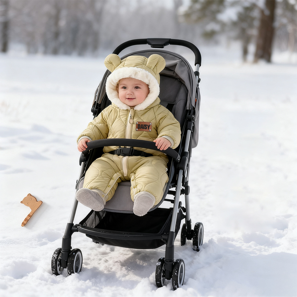 Personalized Leather Patch Kids Thickened Puffer Romper | CWBaby334
