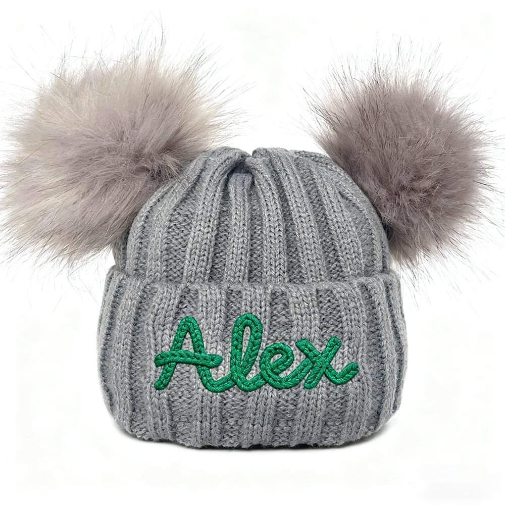 Personalized Hand Embroidery Kid Pom Pom Hat and Scarf | HSKid72