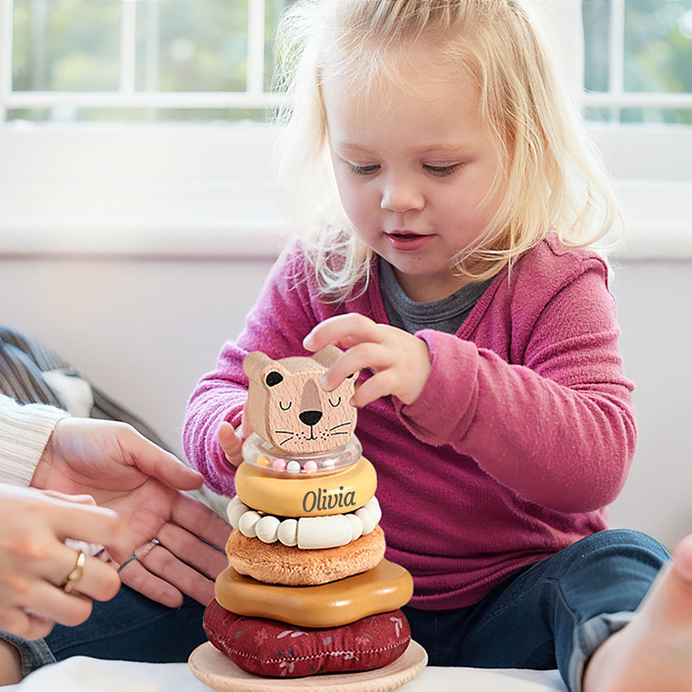 Personalized Wooden Lion Stacking Tower Exercises Toys | CWToy161