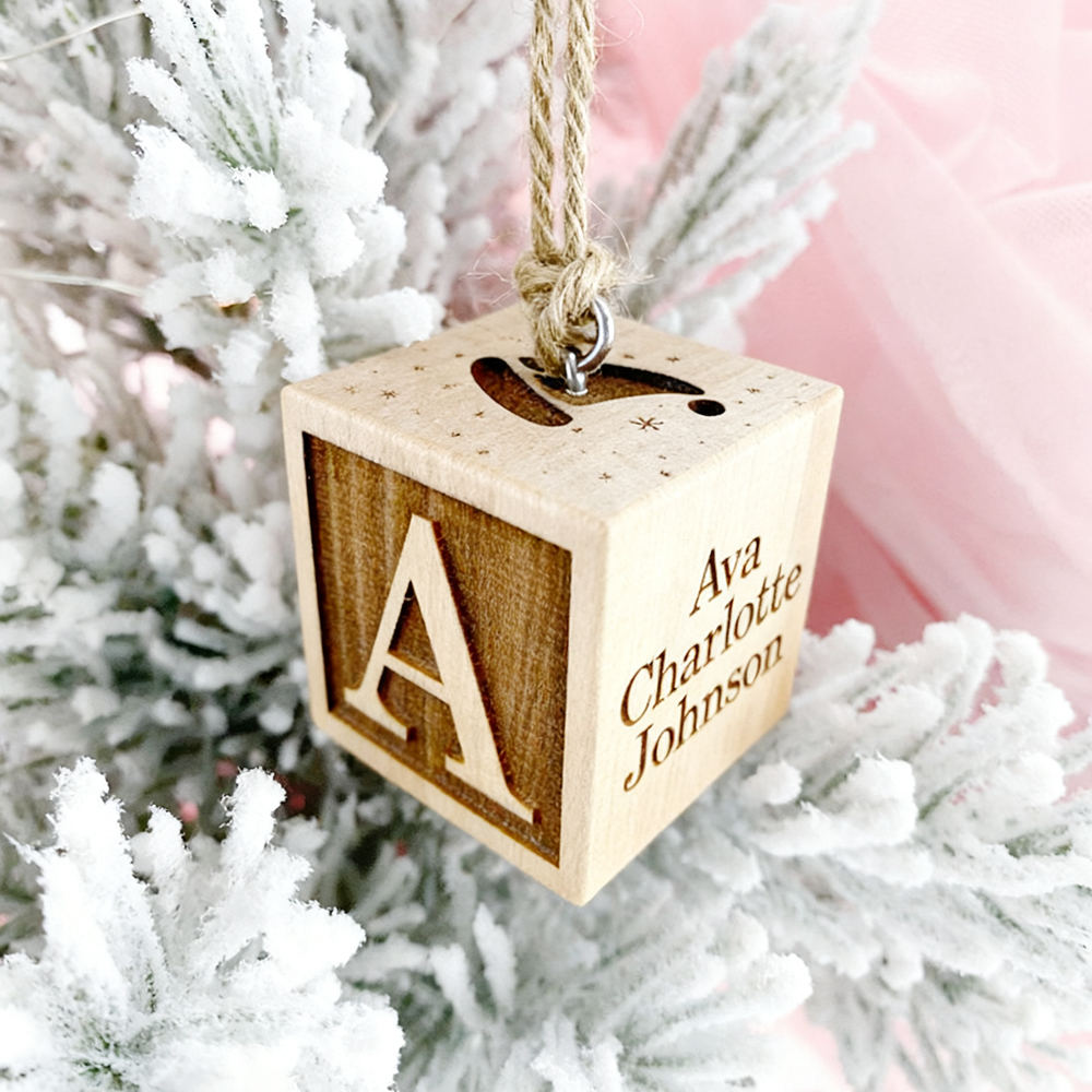 Personalized Wooden Baby First Christmas Block Ornament | MCGift200