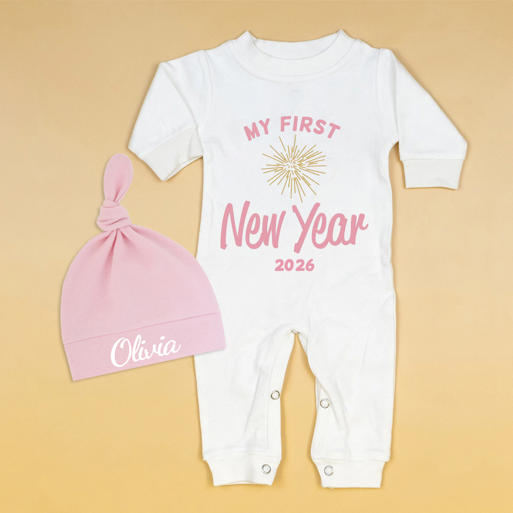 Personalized Baby 1st New Year Romper and Hat Set | CWBaby128
