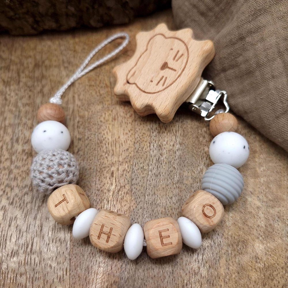 Personalized Baby Pacifier Silicone Wooden Bead Clip | CWToy163