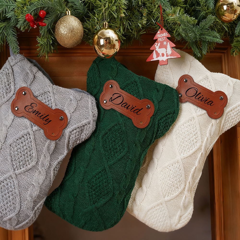 Personalized Leather Patch Dog Bone Christmas Stocking | MCGift216