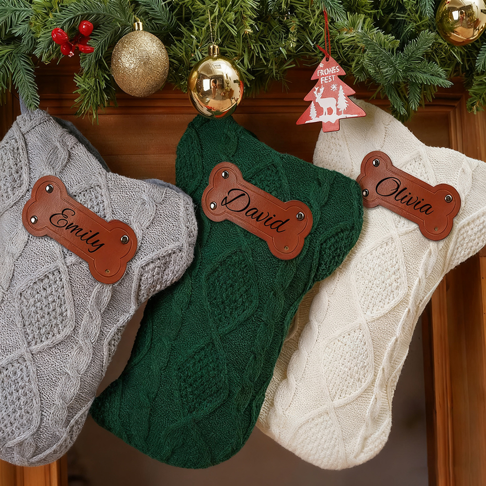 Personalized Leather Patch Dog Bone Christmas Stocking | MCGift216