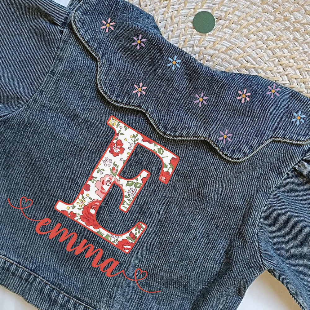Personalized Monogramed Lovely Bubble Sleeves Denim Jacket | CWBaby341