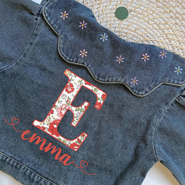 Personalized Monogramed Lovely Bubble Sleeves Denim Jacket | CWBaby341