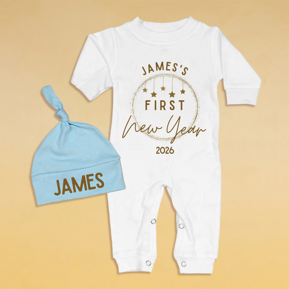 Personalized Baby 1st New Year Romper and Hat Set | CWBaby342