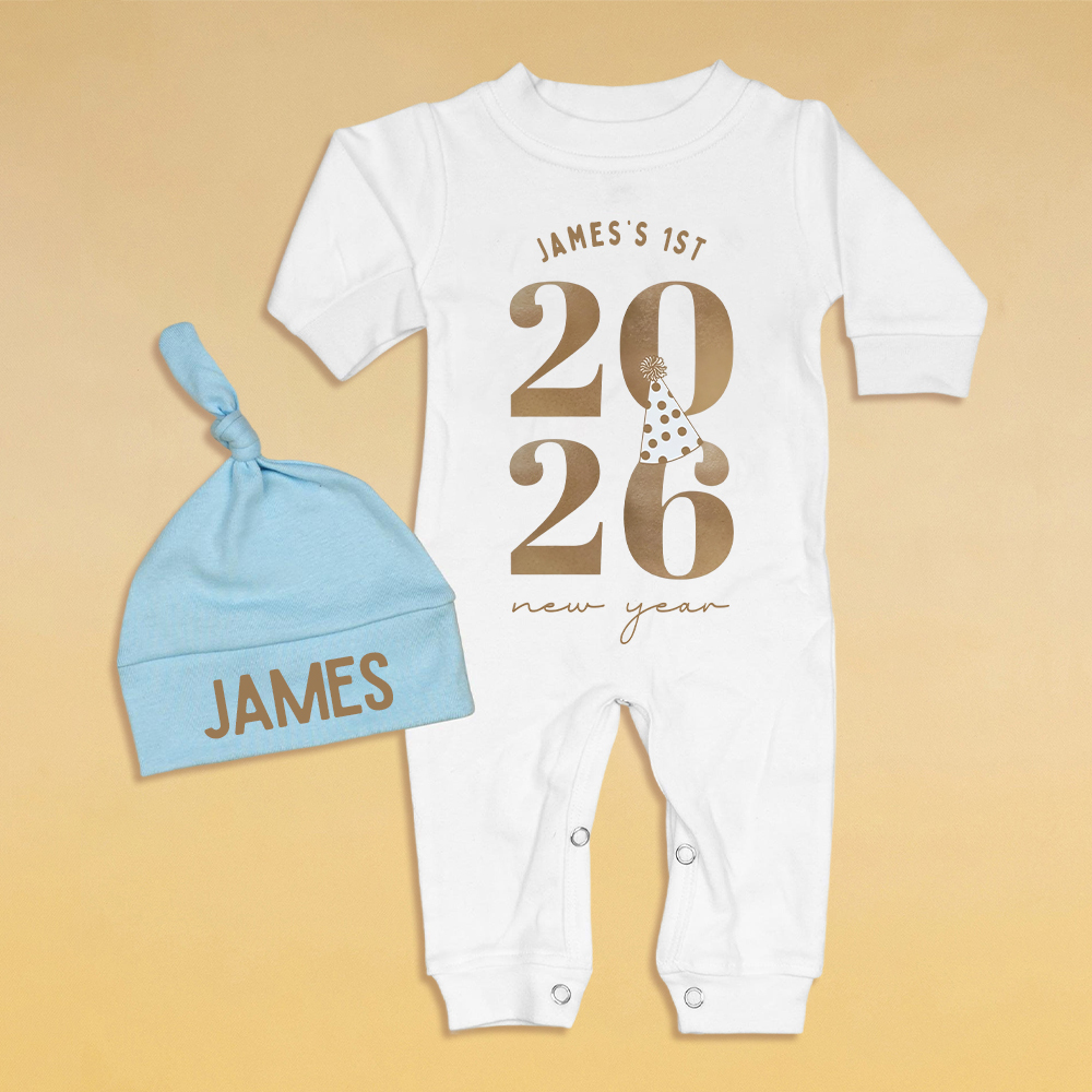Personalized Baby 1st New Year Romper and Hat Set | CWBaby344