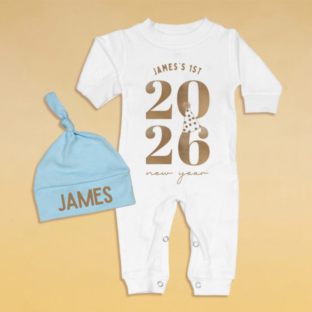 Personalized Baby 1st New Year Romper and Hat Set | CWBaby344