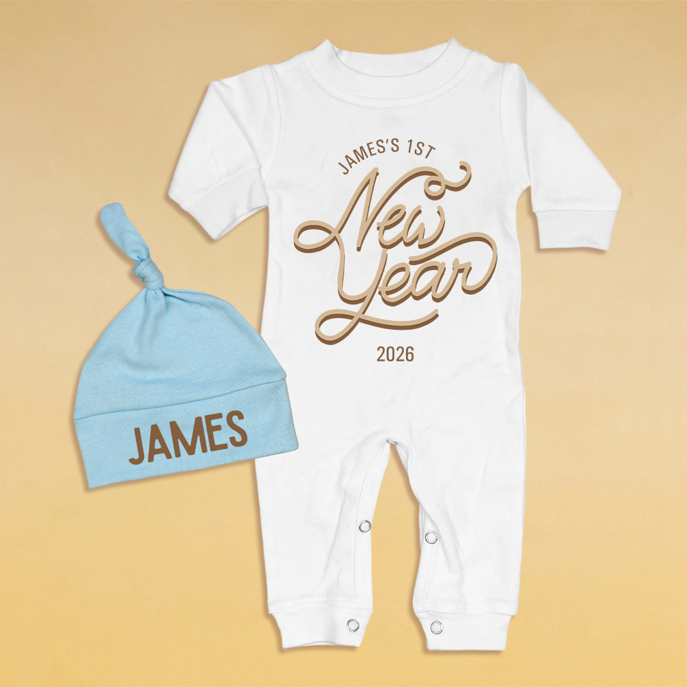 Personalized Baby 1st New Year Romper and Hat Set | CWBaby345