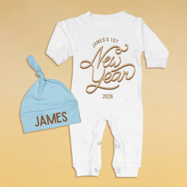 Personalized Baby 1st New Year Romper and Hat Set | CWBaby345