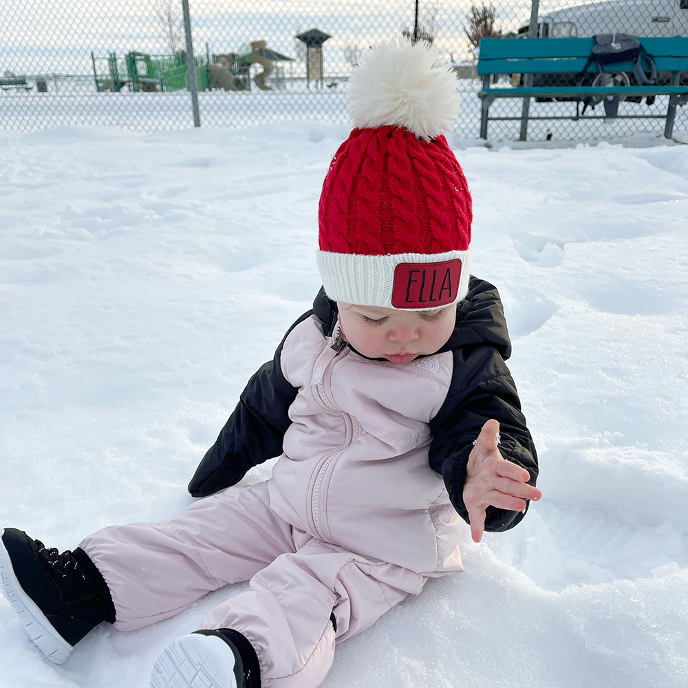 Personalized Leather Patch Christmas Pom Pom Hat | HSKid80