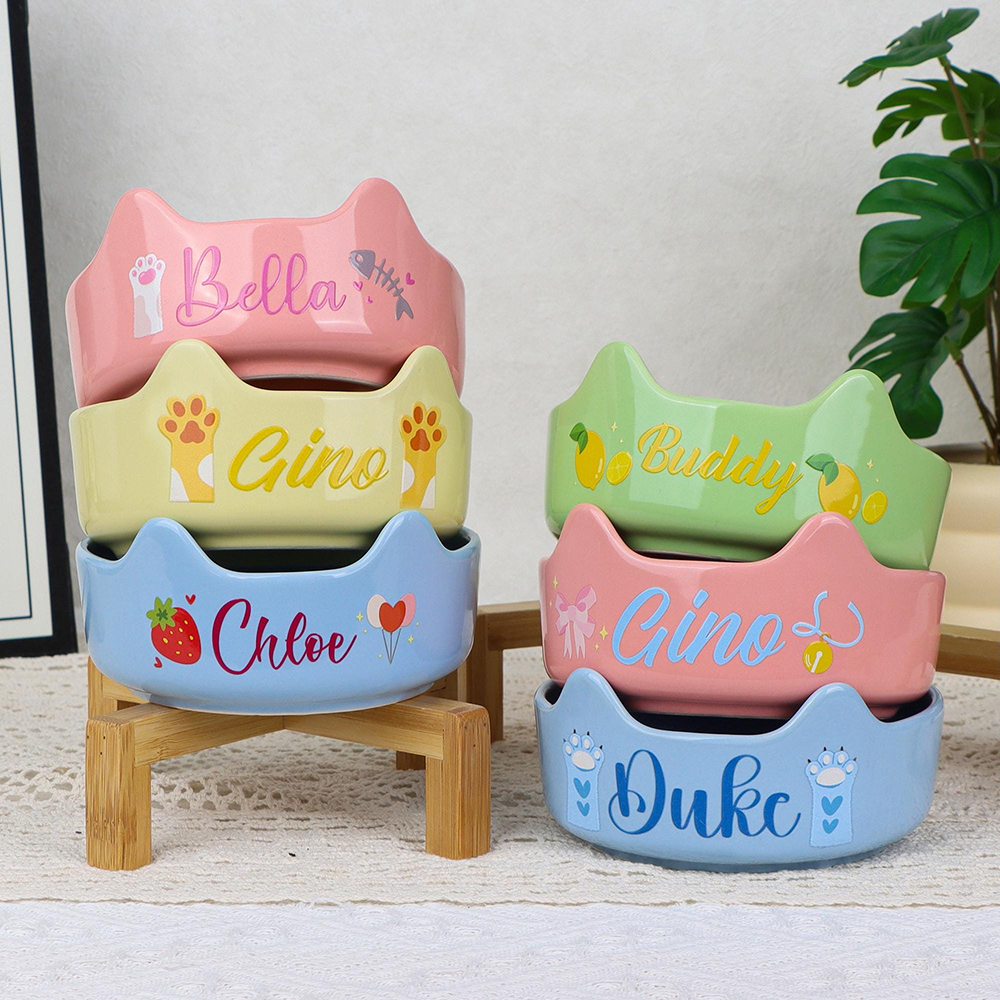 Personalized Pet Ceramic Food Dish with Ears Bowl | BKPet259