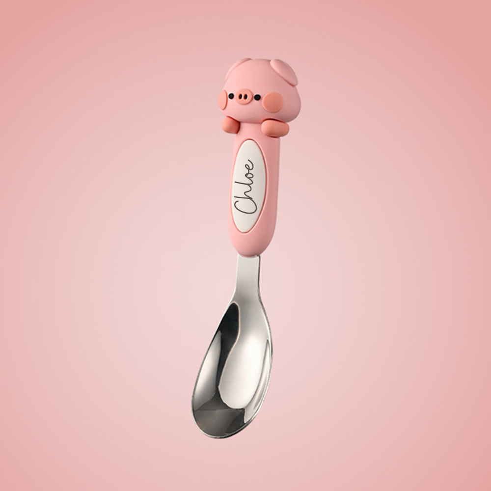 Personalised Baby Stainless Steel Animal Cartoon Feeding Spoon | CWBaby354