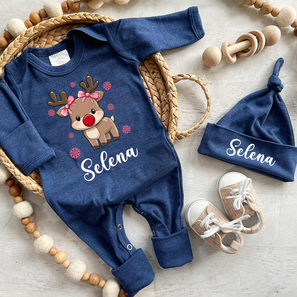 Personalized Baby Christmas Adorable Elk Romper and Hat Set | MCGift233